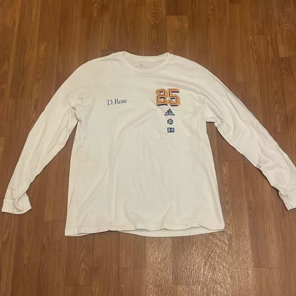 Men's Adidas D Rose x Bleacher Reports Son of Chi White Long Sleeve Tshirt large